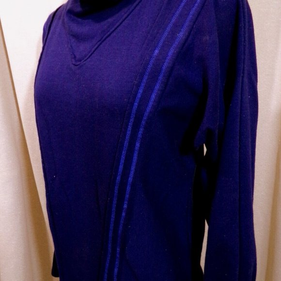 New Cowl neck Pullover Sweater Top M Navy Blue decorative stitched Dolman LongSl - Picture 4 of 6